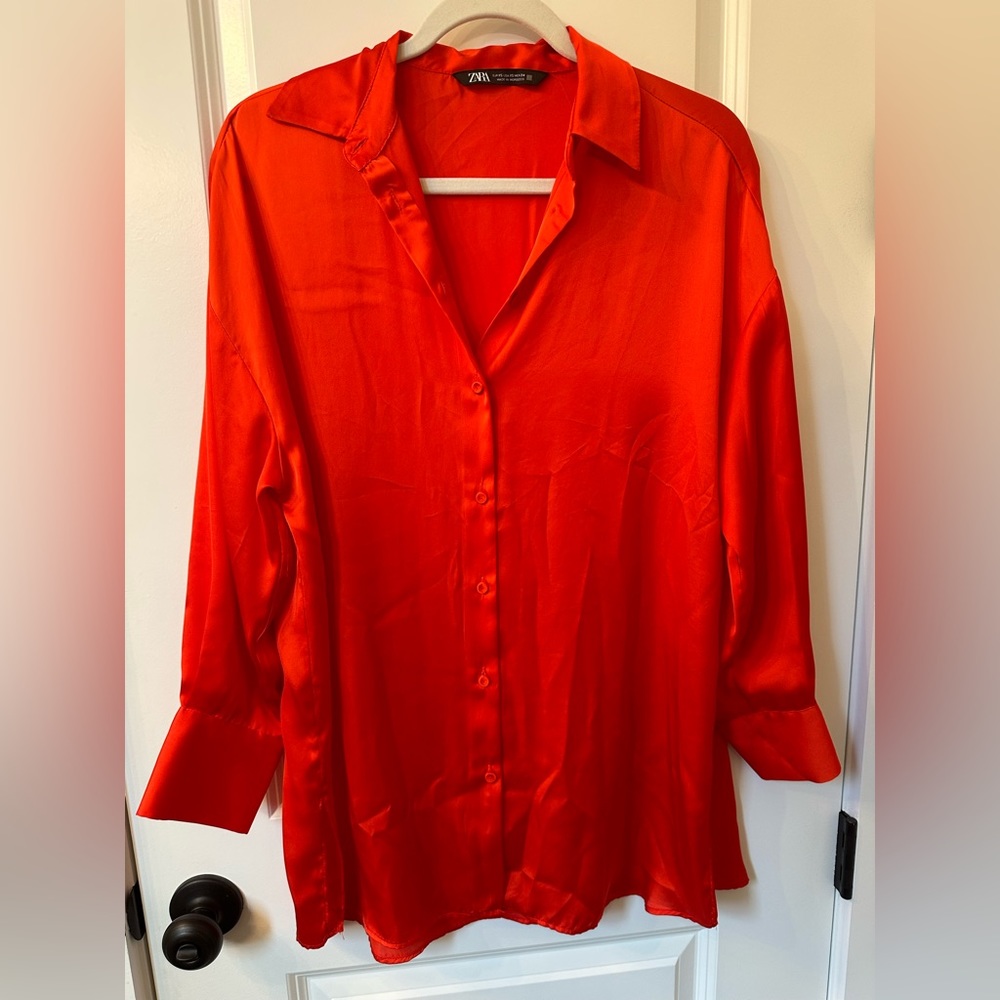 Zara satin orange / red blouse - size xs